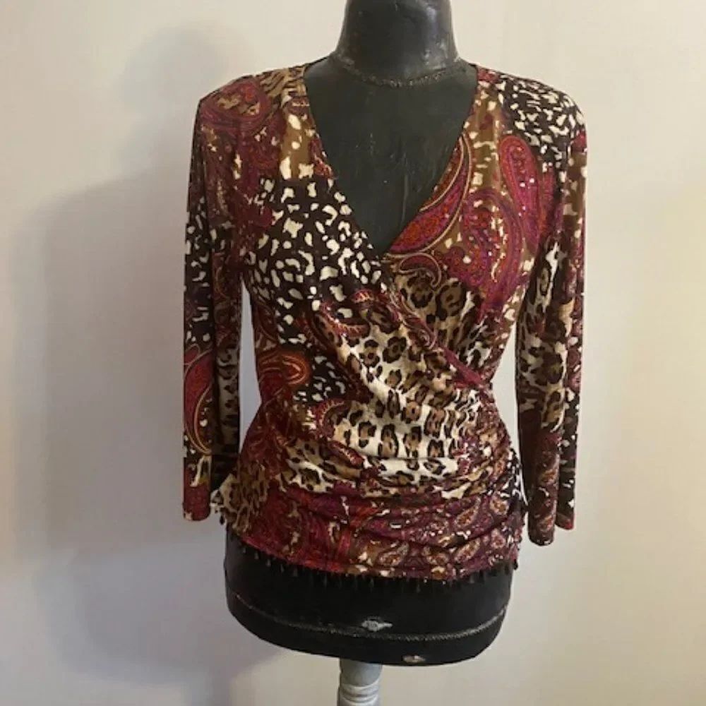MSK Vintage Paisley Top with beads and embellishments, size M